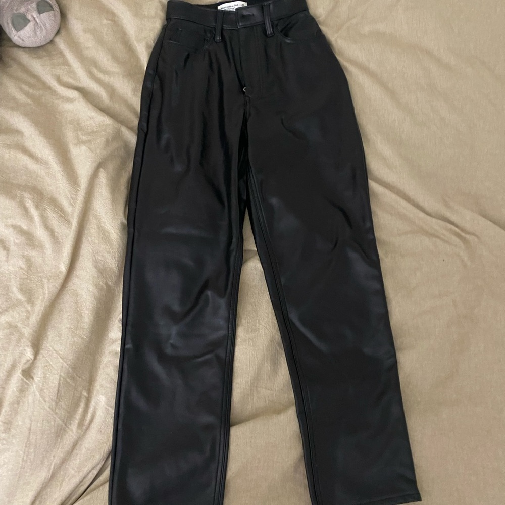 Ankle straight ultra high rise faux leather pants